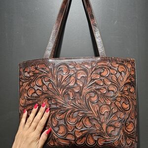Elegant Brown Embossed Leather Tote Bag
